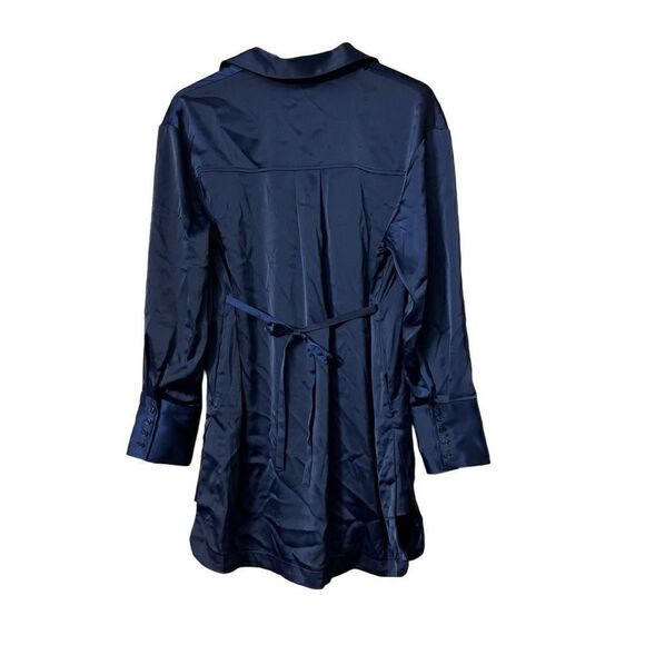 HOUSE OF HARLOW 1960 Women Long Sleeve Button Up Tunic Blouse Small Navy Satin n - Picture 2 of 9